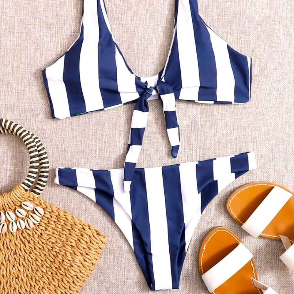Striped Knot Front Bikini
